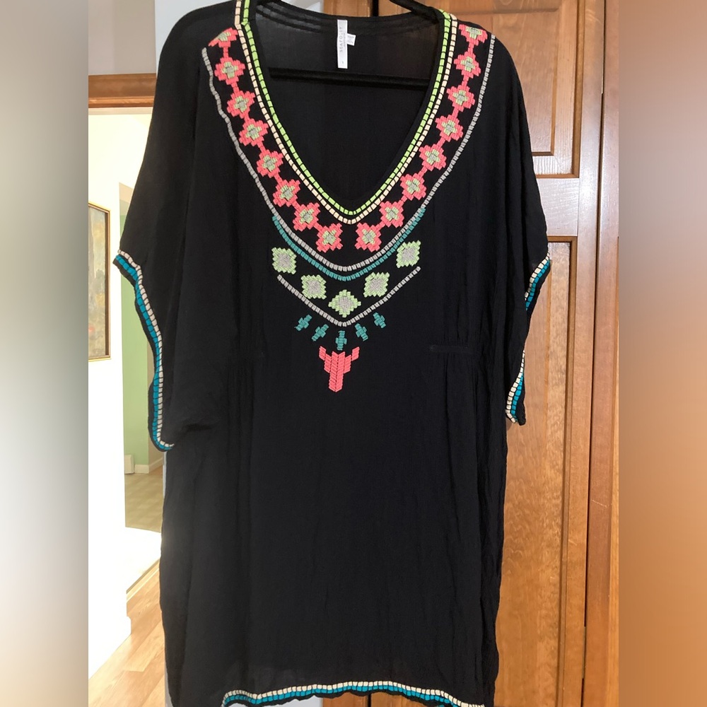 Embroidered Tunic Beach Coverup Oversized S Small